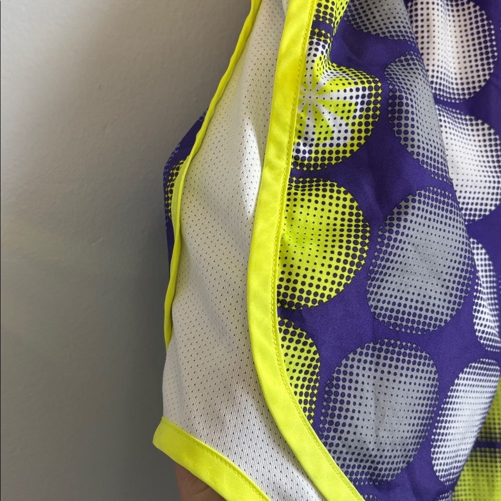 Nike Purple and Yellow Dot Print Women's Athletic Shorts w/ built in panty. - Picture 4 of 5